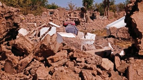 This photograph shows a general view of damaged houses after earthquake in Wardakha village, Zendeh ...