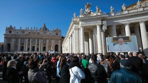Pope Francis is seen on a giant screen at St. Peter's square in The Vatican as he delivers the ... Pope Francis is seen on a giant screen at St. Peter's square in The Vatican as he delivers the ...