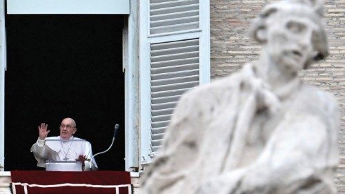 Pope Francis addresses the crowd from the window of the apostolic palace overlooking St.Peter's ... Pope Francis addresses the crowd from the window of the apostolic palace overlooking St.Peter's ...