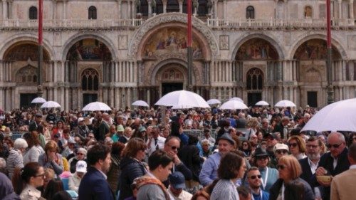 People gather in Saint Mark's Square, on the day Pope Francis celebrates the Holy Mass, in Venice, ... People gather in Saint Mark's Square, on the day Pope Francis celebrates the Holy Mass, in Venice, ...